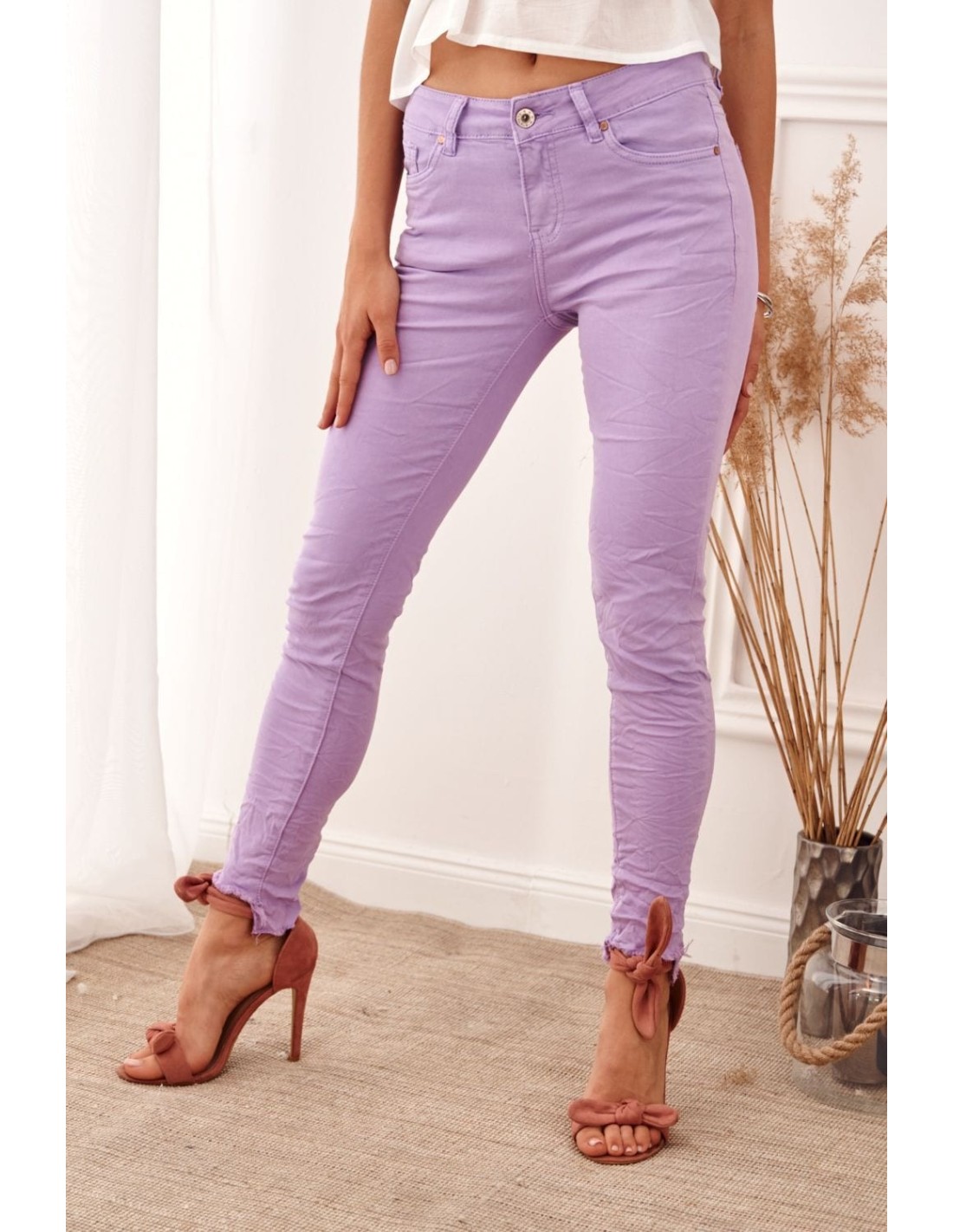 Pantaloni dama din denim lavanda 367 - Magazin online - Boutique